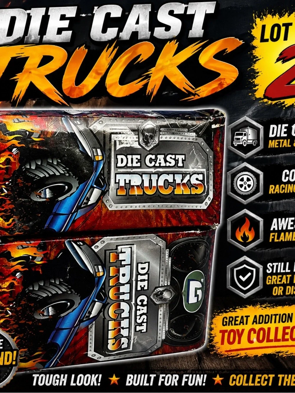 Die Cast Truck Lot (2) Vintage Toy Trucks in Box – Flames Racing Style